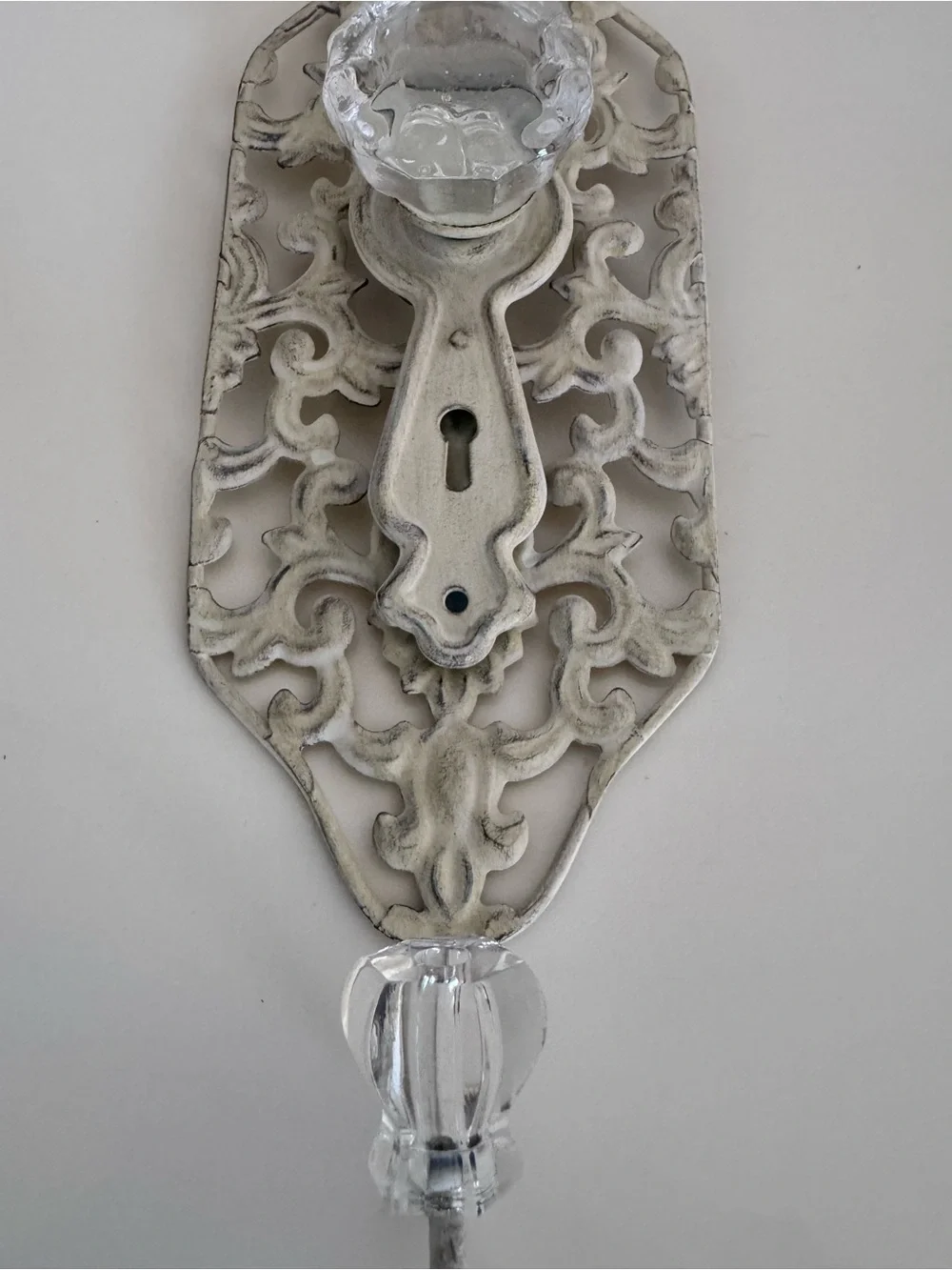 Vintage Cream Chic Wall Sconce Crystal Knob Hook French Country Cottagecore Keys